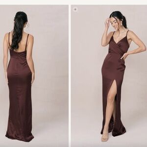 Revelry Rava Satin Dress - Mahogany